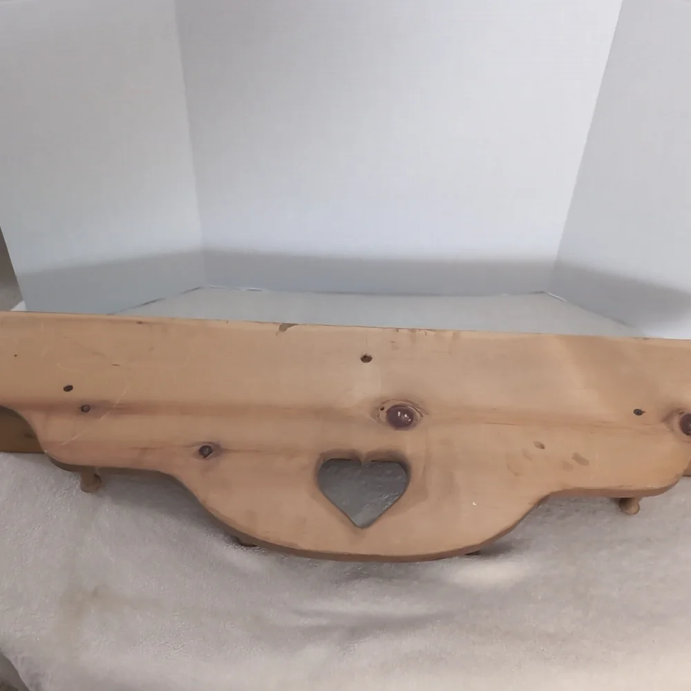 Vintage Wood Shelf With Heart Cut OutWall Shelf With 4 Pegs - 35”